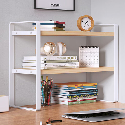 Anya desktop bookshelf tabletop multi-layer iron storage rack book storage rack double-layer Nordic maple-white shelf 40 long