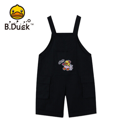 B.Duck小黄鸭童装女童背带裤儿童夏季纯色五分吊带裤BF235A7002黑色110cm