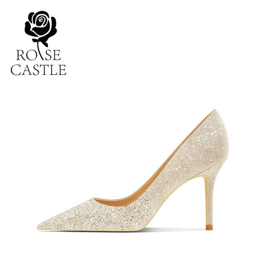 ROSE CASTLE婚宴鞋 渐变水晶婚鞋女成人礼服高跟鞋主婚纱日常 银河白金（5.5cm）R6627 36