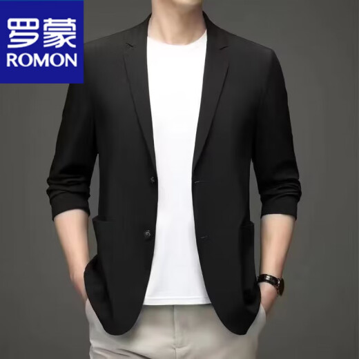 罗蒙（ROMON）夏季男士冰丝无痕防晒西服外套纯色弹力薄款西装上衣 卡其色 -718 5 【建议150-170斤】