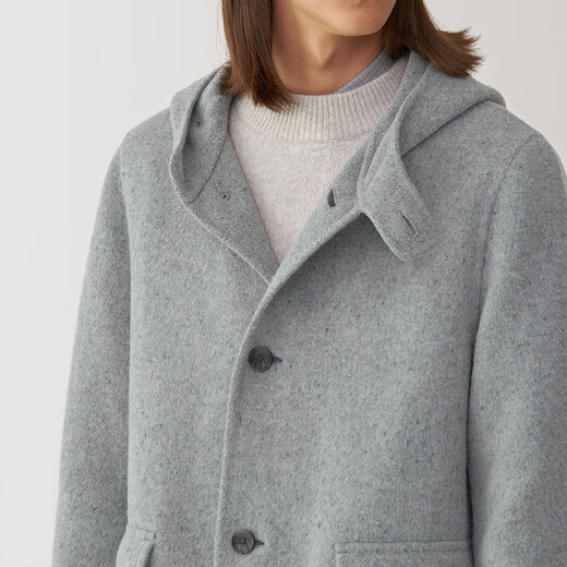 MUJI Labo Men's Cashmere Mixed Hooded Coat Woolen Coat Winter Jacket AF011A4A Light Gray M (170/92A)