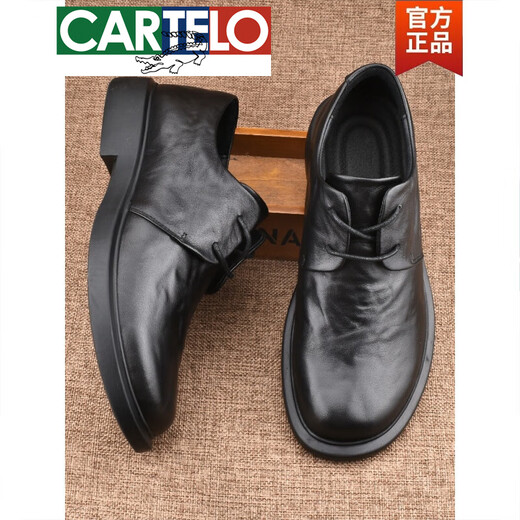 CARTELO high-end business low-cut round-toe casual leather shoes 2025 new men's shoes youth lace-up genuine leather cowhide small leather shoes for men black 42