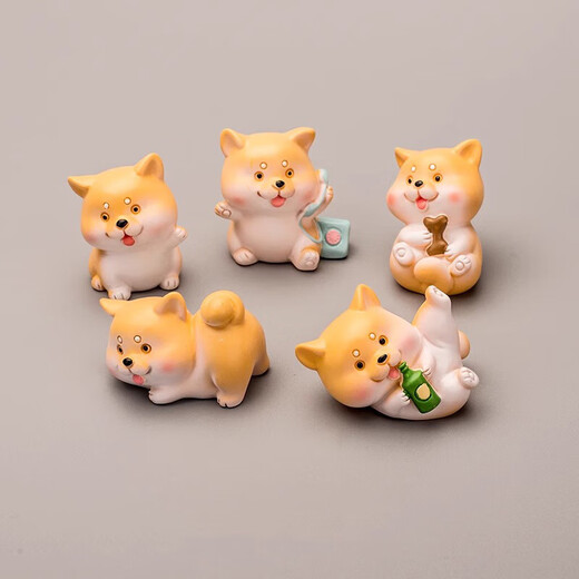 Cute cartoon Shiba Inu desktop ornaments mini puppies and kittens simulated animal model toys micro landscape decorations 5 Shiba Inu combination + small basket