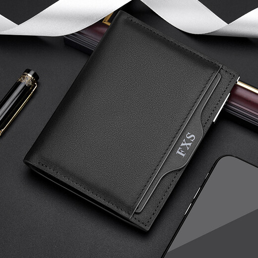 ELLEN FANTASIA Cartera de cuero genuino para hombre, antidesmagnetización, multifuncional, compacta, ultrafina, ranuras para múltiples tarjetas, estuche de cuero para licencia de conducir, bolso todo en uno para documentos para mujer, bolso negro genuino