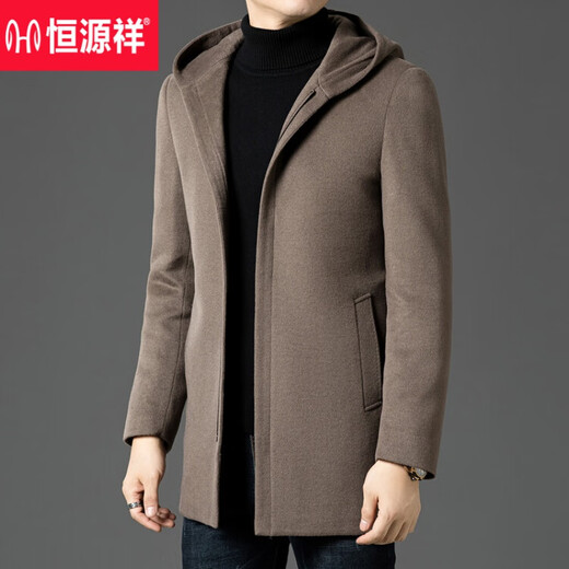 恒源祥羊毛大衣男双面呢子外套男士羽绒内胆冬季中年爸爸衣服男装上衣潮 黑色 180