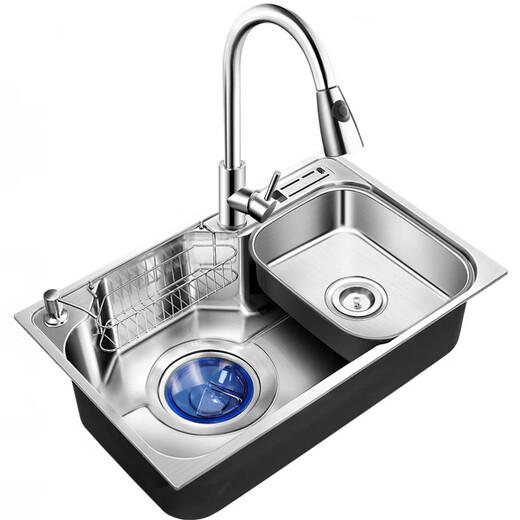 OVIO Spüle Einschalenküche Multifunktionales Waschbecken Edelstahl-Geschirrspüler eingebetteter Nano großer Undercounter-Becken Haushalt 8249 mit 6193 runden Wasserhahn voller Set