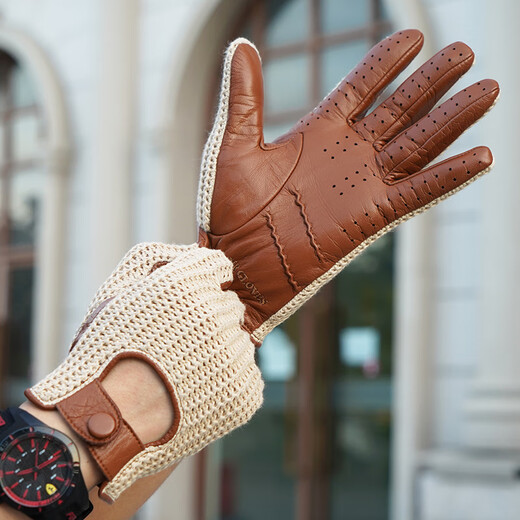 NOOLDERS men's retro style driving gloves touch screen motorcycle leather gloves bicycle riding cotton braided back motorcycle gloves thin non-slip wear-resistant camel touch screen (silky lining) S size