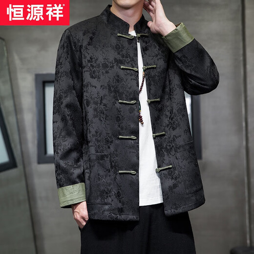 恒源祥新中式唐装男中国风秋冬季长袖茄克复古盘扣汉服宽松大码男士外套 Y757粉色 L码推荐120-135斤
