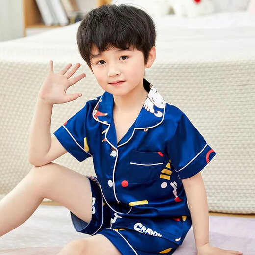 Disney Sommer kurzärmelige Kinder-Pyjamas Eisseide Dünne Sommerjunge Seiden kleines Mädchen Baby Cartoon Home Anzug 679 Junge 170 Größe 8 Empfohlene Höhe 90-105 cm