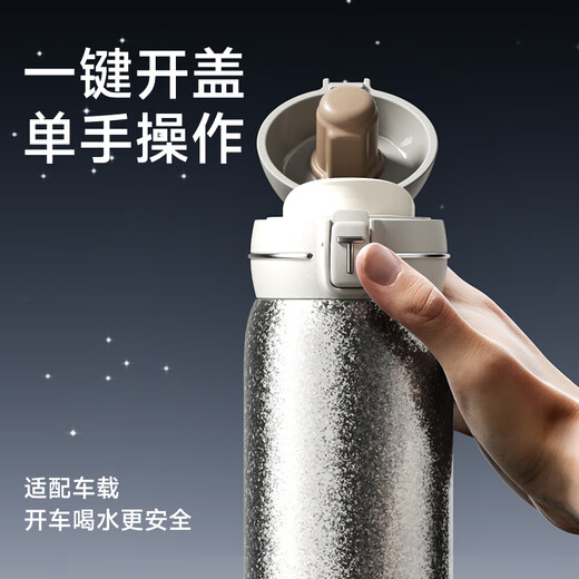 TOMIC Outdoor Thermos Cup Men's Elastic Lid Titanium Cup Large Capacity Tea Cup Office Water Cup Lightweight Birthday New Year Gift Moonlight Silver Internal and External Pure Titanium Contains Tea Filter 500ml