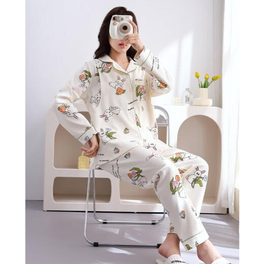爱茵慕西月子服春秋季纯棉孕妇睡衣秋天产妇产后哺乳睡衣喂奶套装家居服 ASF6636#杏色 XL码 (推荐体重120-140斤左右)