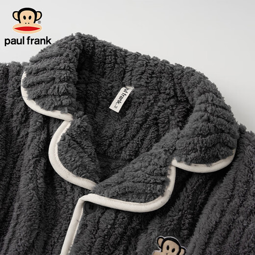 PAUL FRANK Big Mouth Monkey solid color couple pajamas men's winter coral velvet thickened long flannel home clothes women's nightgown set