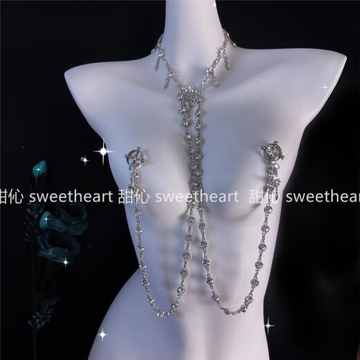 GIOIO fashionable flash diamond collar one-piece breast clip chain detachable breast clip k9 breast clip stimulation collar + cross diamond breast clip