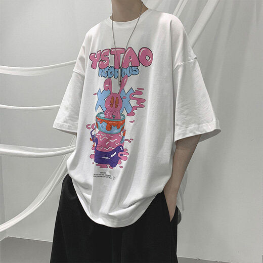 7-quarter sleeve T-shirt men ins trendy brand Hong Kong style couple loose clothes half-sleeved trend summer oversize national trend T-shirt SN1156 695 orange red S [collect priority delivery]