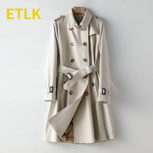 ETLK 2025 spring and autumn new high-end double-breasted temperament lace-up small classic mid-length windbreaker jacket for women Khaki-medium/long/style (mainly recommended length) L (110-120Jin Jin is equal to 0.5 kg) shoulder width 38