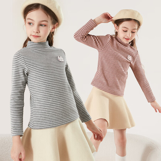 Domyowu girls long-sleeved T-shirt spring and autumn children's cotton bottoming shirt medium and large children's half turtleneck top 81773 rice coffee color 160