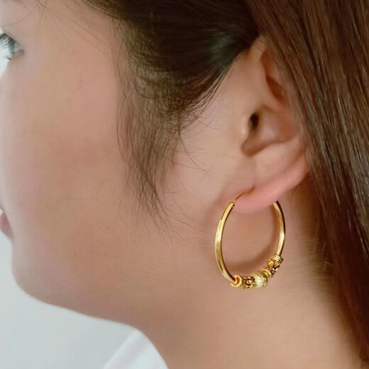 Gold earrings 9 transfer beads for women, gold-plated earrings, starry sand gold earrings as a gift for your girlfriend, gold lucky bead earrings