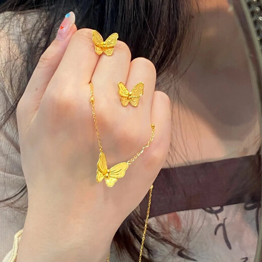 Shengli 18K gold Huayue Jiajie series sparkling bow necklace for women with texture dreamy high-end gold clavicle chain Huayue Jiajie dream butterfly necklace