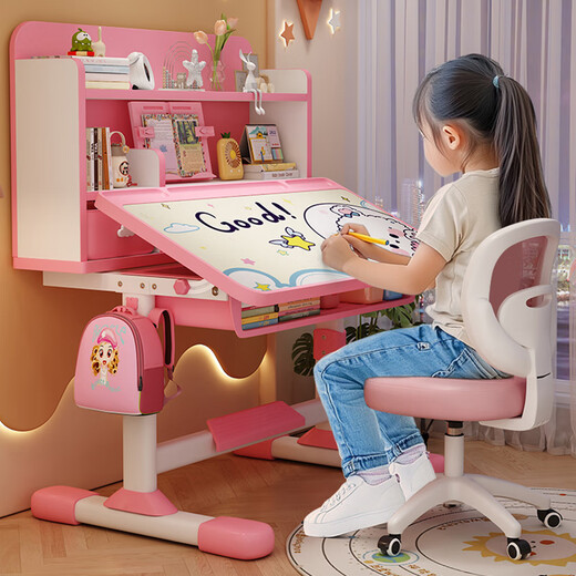 Kinderspeicher Kinderstudienschreibtisch und Stuhl Set Kinderschreibtisch und Stuhl Set für Primary- und Sekundarschüler. Schüler der Schüler und Stuhl Set für das Heben von Kinderschreibern Pink Bear-80cm-Lesen + Korrektor