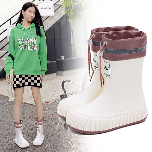 DG&DU雨鞋女款时尚外穿中筒防水鞋防滑网红雨靴加绒胶鞋新款水鞋厨房鞋 防水口款-白色（偏小一码） 38/39