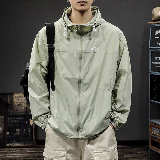 OLJ light luxury high-end brand summer light sun protection clothing men's loose ice silk quick-drying hooded sun protection clothing outdoor fishing leather green 3XL 180-200Jin Jin equals 0.5 kg