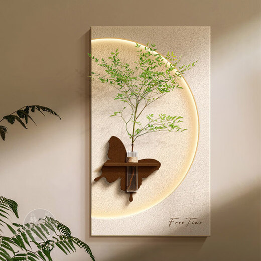 Shantoulin Village hydroponic green plants cream style porch decoration painting sandstone three-dimensional entrance corridor aisle hanging painting living room wall 40*80 layers of three-dimensional sandstone + glass vase + imitation 14757 regular model [without light]
