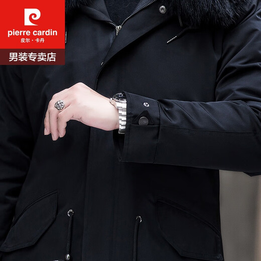 皮尔卡丹（pierre cardin）冬季派克服男獭兔毛内胆2023新款海宁长款皮草大衣可拆卸狐狸毛领 过膝款+黑色 L 羽绒袖子