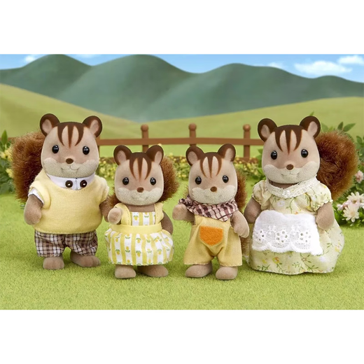 
Senbeier family Walnut squirrel family Playing house girl toy flocking doll Girl birthday gift for girlfriend