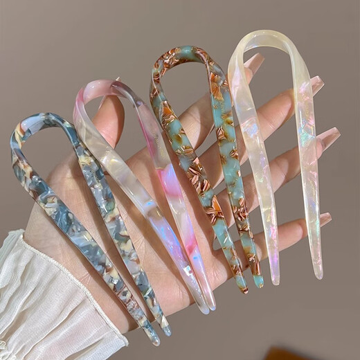 Two Worlds of Love, high-end acetic acid U-shaped hairpin for women, new Chinese style ancient style cheongsam, hairpin, horse face skirt, hairpin and headdress, spring sky blue