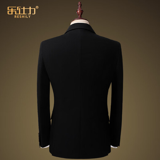 Leshili high-end handsome suit suit male groom wedding dress slim stretch black business casual suit suit arch line double button black 2-piece set (jacket + pants) 180/52/XL default size 33 pants