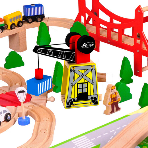 Yunya wooden train track set magnetic electric car head building block assembly June 1 Children's Day toy birthday gift 130 pieces airport train tracks gift