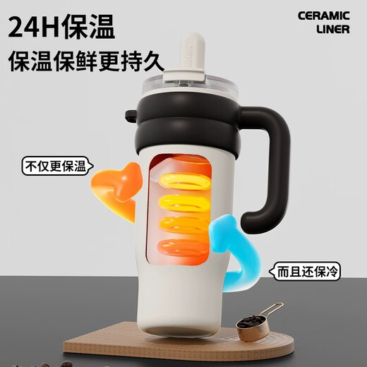 
Vanow Big Mac High-Perfect Thermos Cup Women's Large Capacity Straw Car Bottle Ceramic Inner Liner Ice Water Cup Customized Sakura Powder Silver 1050ml (Ceramic Inner Liner)