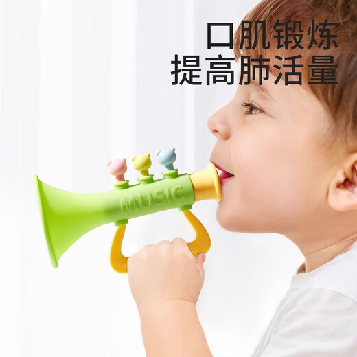 E7 Leben Baby Trompete Kinderspielzeug kann Pfeifen in Kinderpfeifung mit lanyard silicone harmonica kleines trompeten kleines trompetenspielzeug [grün]
