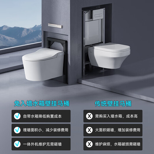 KG wall-mounted smart toilet does not require a pre-embedded water tank, no water pressure requirements, suspended floating wall row fully automatic toilet KM2 voice version top version gray built-in pressurized water tank - no choice of installation scene
