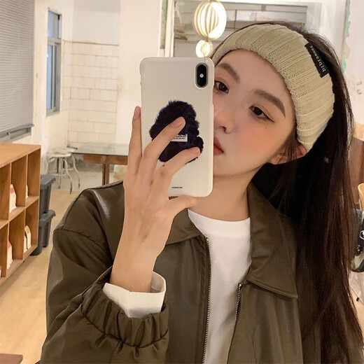 Haiyiduo retro wide-brimmed knitted hairband with small label patch for women in autumn and winter thickened ear protection elastic fashionable hairband for outer wear Retro small label patch hairband gray