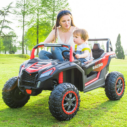 Mengxiaoou super large children's electric car four-wheeled toy car for men and women that can sit on a double off-road remote-controlled stroller for adults. Flagship red + all functions + soft wheels + 24V battery