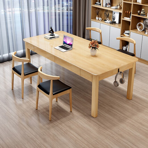 MEZVMV solid wood living room large desk home multi-person writing desk long computer desk simple study four-person desk walnut color four-person desk 180*80*75cm