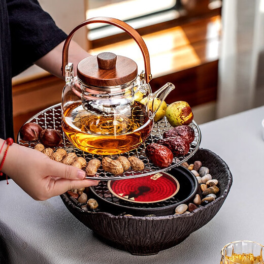 Gaoming (gaoming) electric stove for tea making at home, a full set of Internet celebrity electric ceramic stove for tea making, tea stove, Chinese style plug-in tea roasting set, pottery stone stove + grilling grid + plain style kettle 900ml