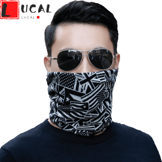 LUCALY new men's silk scarf scarf, men's neck cover, spring, autumn and winter warm scarf, small hat, dual-purpose neck protector, thin cold-proof collar cover, multi-functional black snowflake