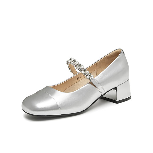 Tianmeiyi Chaussures Chaussures pour femmes Mall Talon épais Français rétro Single chaussures Mary Zhen Shoes Spring and Automn Style BJ761CQ4 Silver 36
