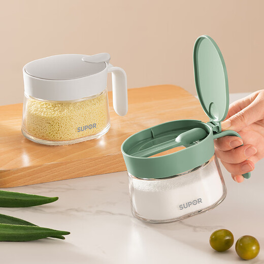 SUPOR glass seasoning jar kitchen seasoning jar with spoon and salt seasoning jar KG30BH10 cream white