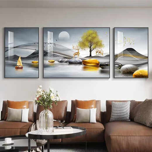 Chengzai Shilai läuft Wohnzimmer Dekoration Malerei Sofa Hintergrund Wand Landschaft Hängende Malerei moderne leichte Luxusatmosphärische Triple Wandlinge