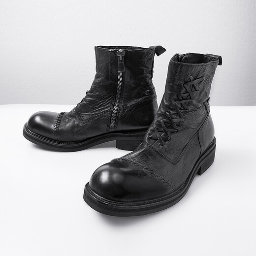 Illusionist Original Design Japaner High-Top Martin-Stiefel erhöhte einzige dicke alleinige lässige und personalisierte Leder-Herrenstiefel schwarz 43