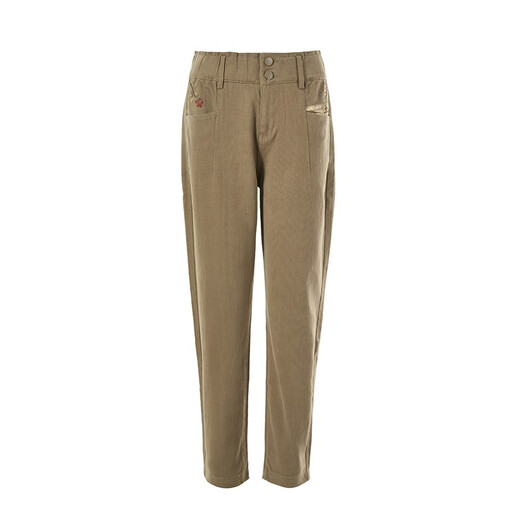 
Yuyu brand women's casual pants for women 2023 new embroidered mid-waist slightly elastic small feet nine-point trousers FGFC6221 Coral Red M