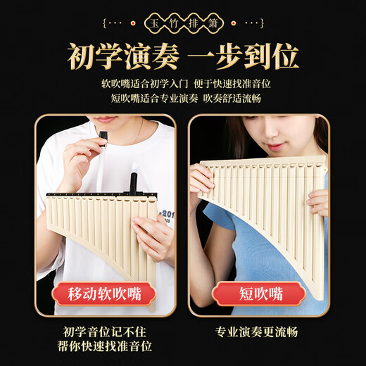 蓓莱乐玉竹排箫16管18管C调初学入门学生儿童校园民族乐器专业演奏排箫 两用款【米黑色】礼包+免费刻字