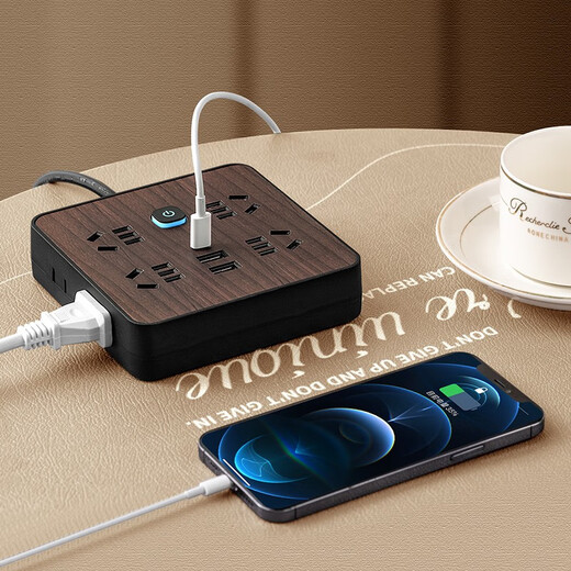 Cable de almacenamiento de grano de madera Gongya enchufe USB USB COLECT Multi-Poroso Tipo-C Tablero de carga con cable College College Board Plug-in Boil de la bobina de la bobina del hogar 854 (4 placa enchufable con USB) 2.8 metros