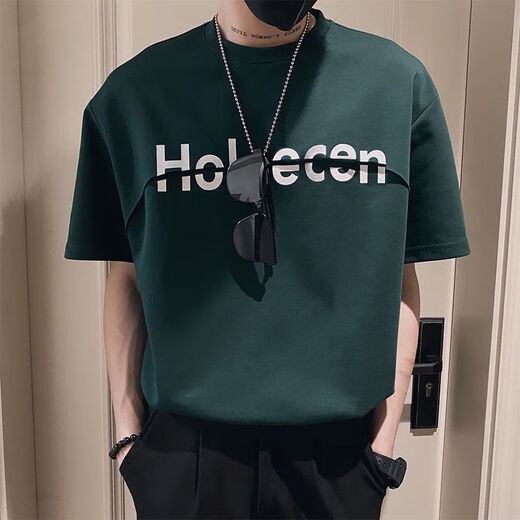 
Fini Dongjue Internet celebrity fake two-layer letter short-sleeved T-shirt male social spirit young man half-sleeved trendy handsome T-shirt summer top black [B1595-Holo] short T L recommended 95-115Jin [Jin equals 0.5 kg]