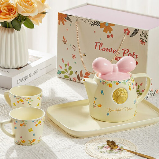 Meidu Christmas birthday gift tea set Valentine's Day gift for newlyweds teapot best friend souvenir wedding new wedding bow tea set pink gift box