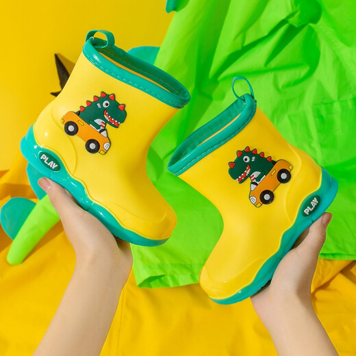 Kinder Regenstiefel Jungen und Mädchen verdickte Anti-Rutsch-Wasserschuhe Baby Regenstiefel Wasserstiefel Kinder Kleiner wasserdicht plus Samtgrün Größe 17 (innere Länge 17 cm)
