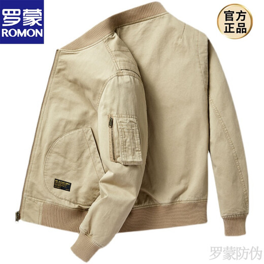ROMON high-end new bomber jacket men's pure cotton short loose large size workwear baseball uniform men's spring and autumn casual military green XL